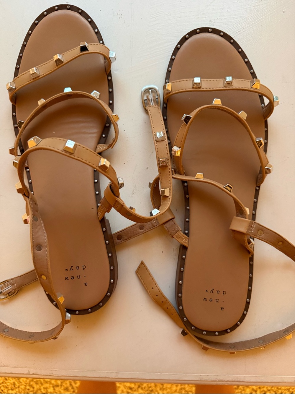 a new day Tan Studded Strappy Flat Sandals
